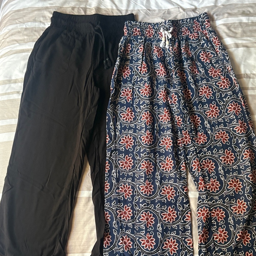 Black and Floral Print Linen Pants